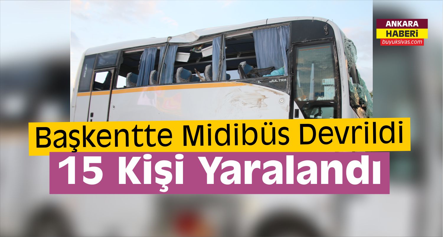İki otomobille çarpışan midibüs devrildi
