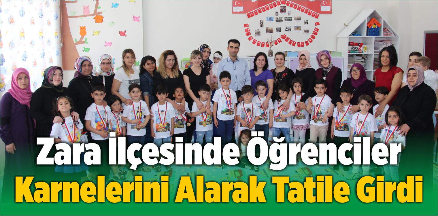 Zara İlçesinde Öğrenciler Karnelerini Alarak Tatile Girdi