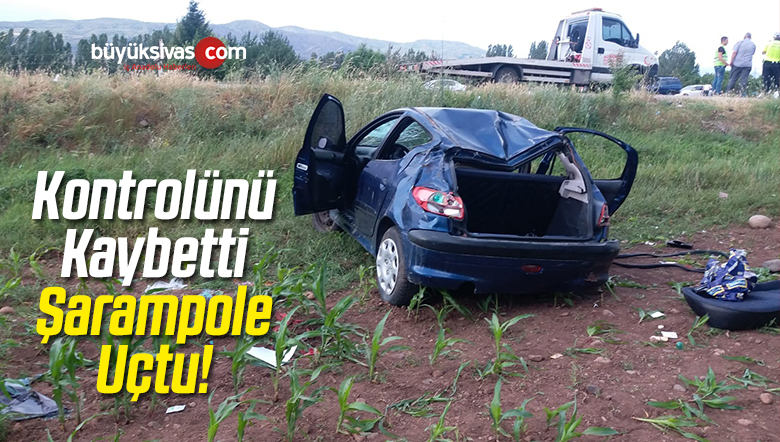 Sivas’ta Bir Otomobil Şarampole Uçtu!