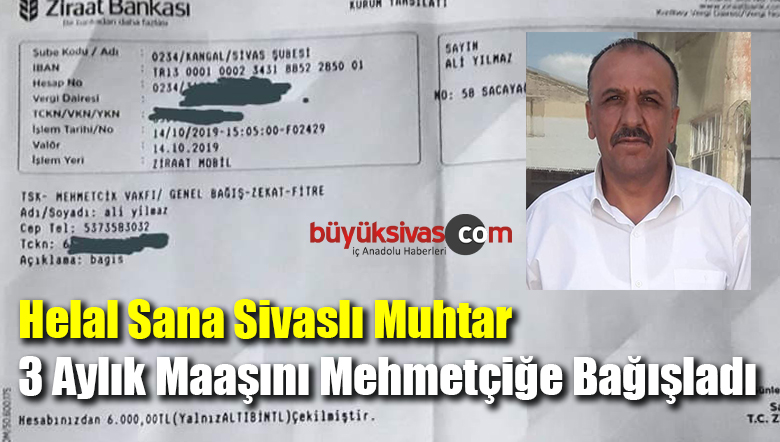Sivaslı Muhtar 3 Aylık Maaşını Mehmetçik Vakfı Hesabına Bağışladı