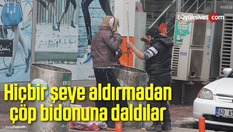 Hiçbir şeye aldırmadan çöp bidonuna daldılar