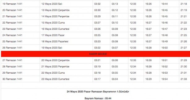 Sivas ramazan imsakiyesi