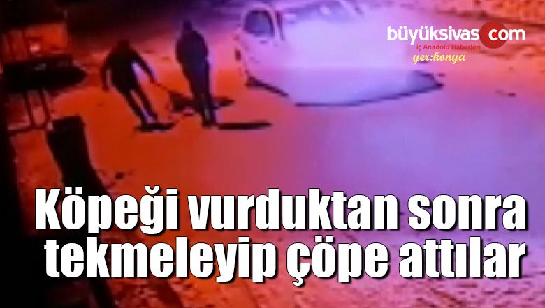 Köpeği vurduktan sonra tekmeleyip çöpe attılar
