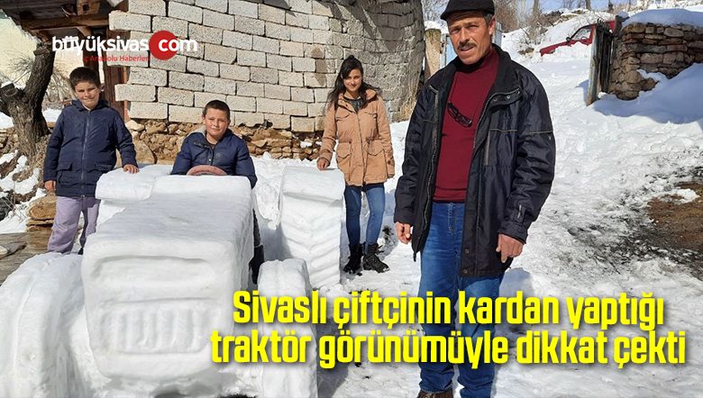Sivaslı çiftçinin kardan yaptığı traktör görünümüyle dikkat çekti