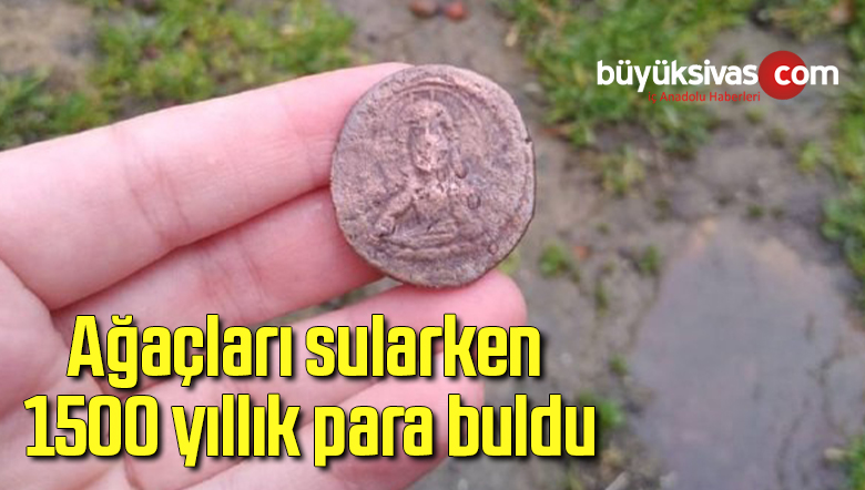 Ağaçları sularken 1500 yıllık para buldu