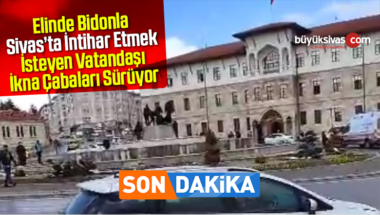 Sivas’ta Elinde Bidonla Havuzun Üzerine Çıkan Vatandaşı İkna Çabaları