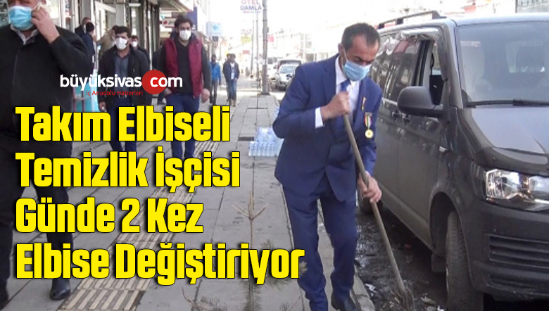 21 yıldır takım elbise ile cadde ve sokakları süpürüyor
