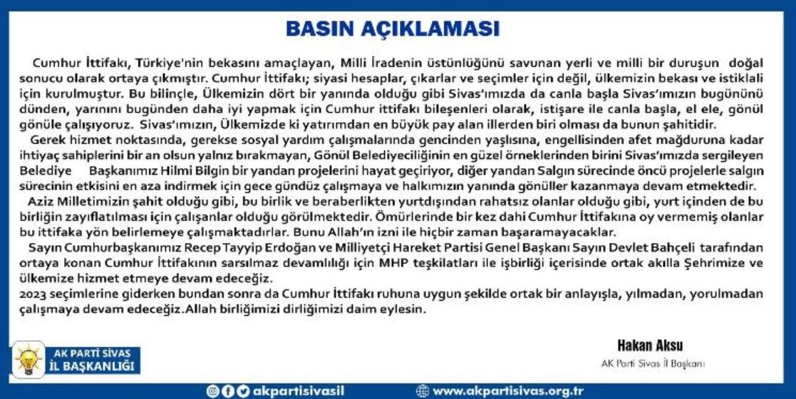 Aksu “MHP ile istişare ile canla başla, el ele, gönül gönüle çalışıyoruz”
