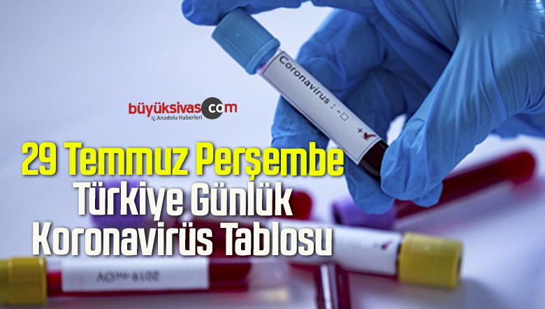 29 Temmuz Perşembe Türkiye Günlük Koronavirüs Tablosu