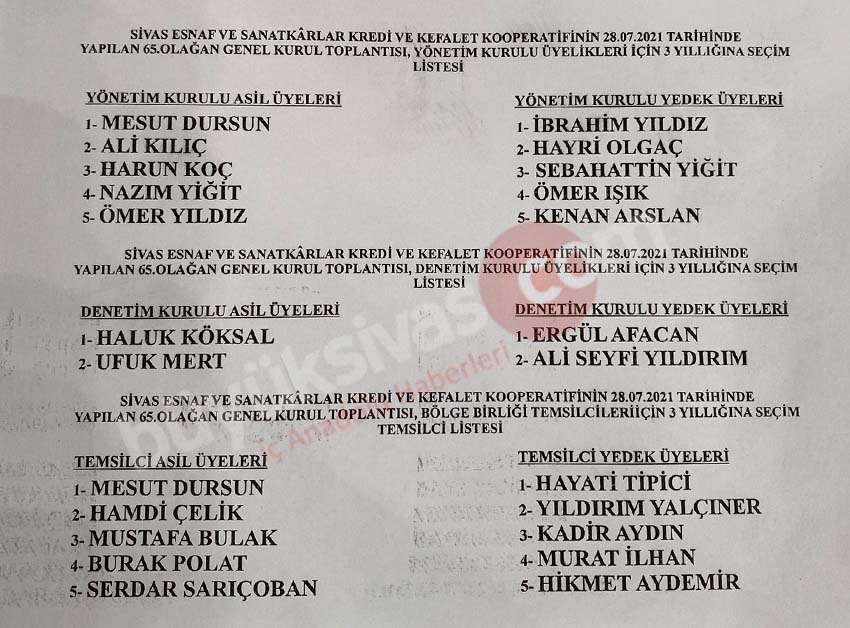 Esnaf ve Sanatkarlar Kredi Kefalet Kooperatifi Başkanı Mesut Dursun Seçildi