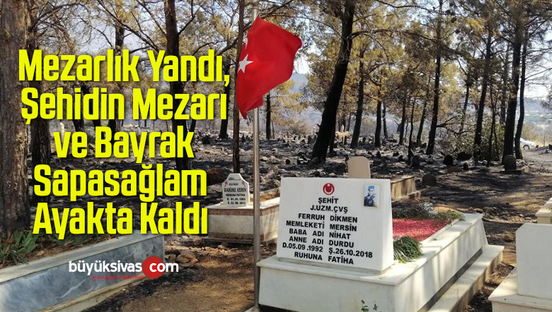 Mezarlık Yandı, Şehidin Mezarı ve Bayrak Sapasağlam Ayakta Kaldı
