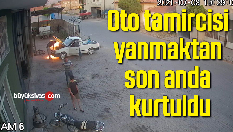 Oto tamircisi yanmaktan son anda kurtuldu