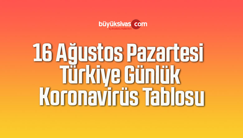 16 Ağustos Pazartesi Türkiye Günlük Koronavirüs Tablosu