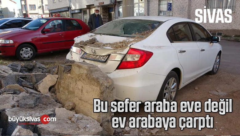 4 katlı bir ev… Pert olan Honda marka otomobil… Yer Sivas