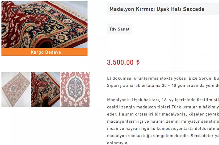 Diyanet Vakfı 3500 TL’ye Seccade Satıyor