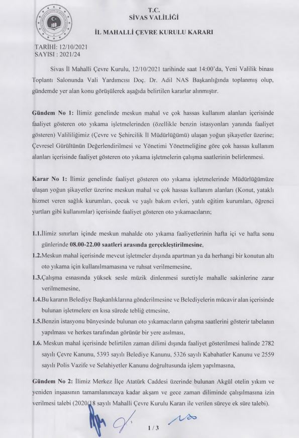 Sivas’ta artık akşam 22.00’dan sabah 08.00’a kadar o iş yasak