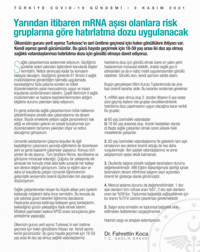 Biontech aşısı olanlara 3. Doz kararı