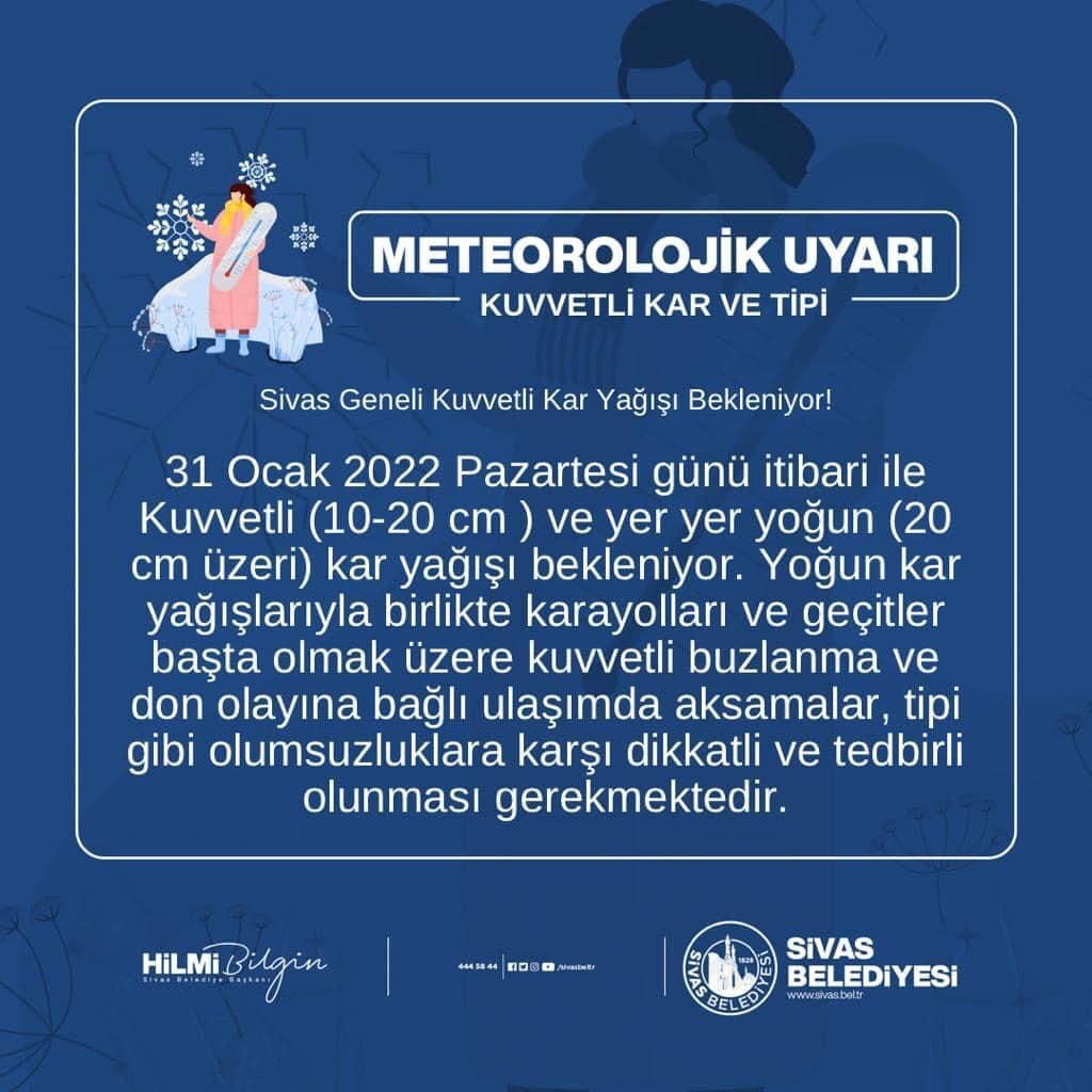 Sivas Belediyesi’nden meteorolojik uyarı!
