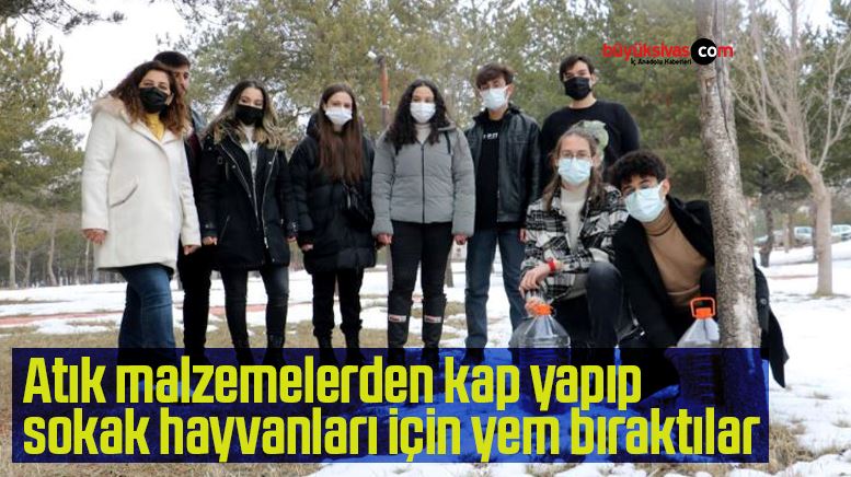 Atık malzemelerden kap yapıp sokak hayvanları için yem bıraktılar
