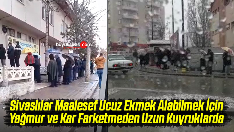 Sivas’ta Ucuz Ekmek Kuyrukları! Yağmur Kar Fark Etmiyor