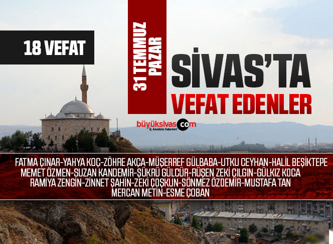 Sivas Aramızdan Ayrılanlar – Sivas’ta Ölenler 31 Temmuz 2022 