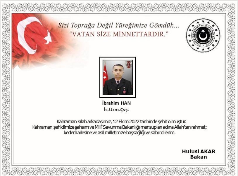 1 askerimiz şehit oldu!