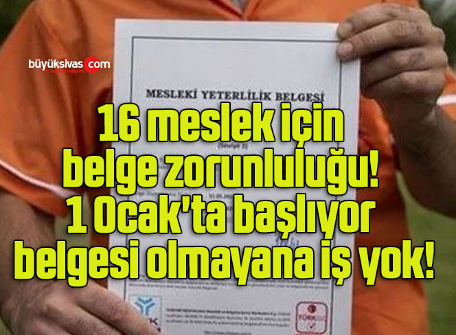 16 meslek için belge zorunluluğu! 1 Ocak’ta başlıyor belgesi olmayana iş yok!