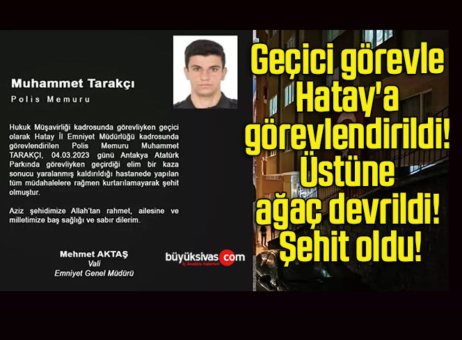 Geçici görevle Hatay’a görevlendirildi! Üstüne ağaç devrildi! Şehit oldu!