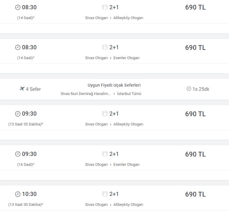 Bayram Yaklaşıyor! Sivas-İstanbul Otobüs Bileti 690 TL! Ya Uçak?