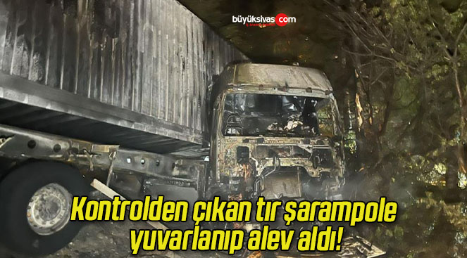 Kontrolden çıkan tır şarampole yuvarlanıp alev aldı!