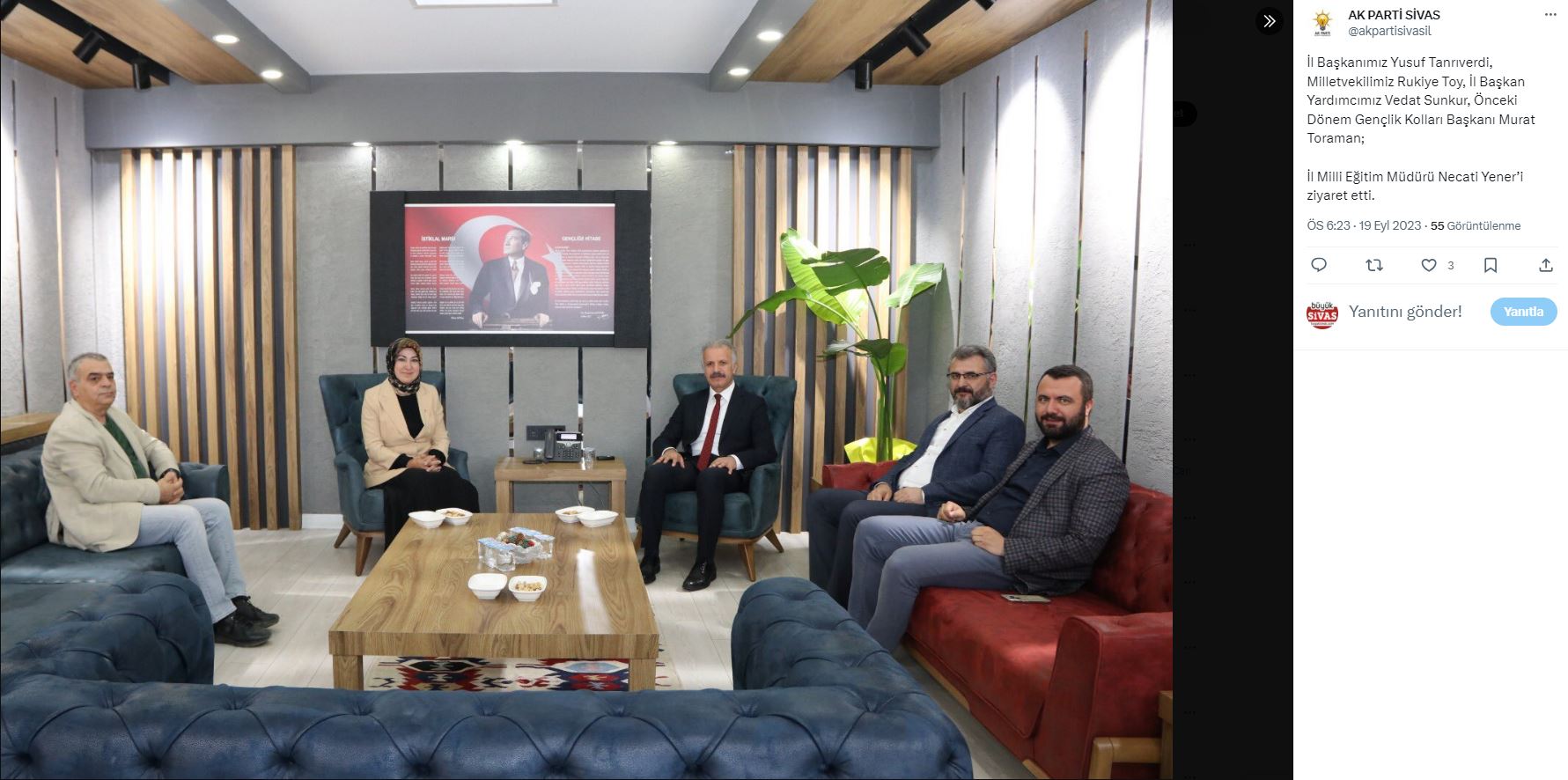 Toy ve Tanrıverdi’den Müdür Necati Yener’e Ziyaret