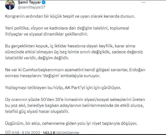 AK Parti MKYK listesine giremeyen Şamil Tayyar’dan zehir zemberek sözler!