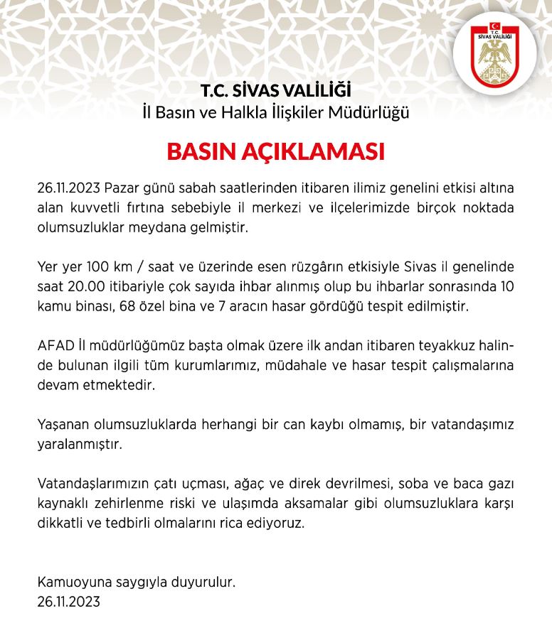 Sivas’ta ne kadar kamu binası varsa çatısı uçtu!
