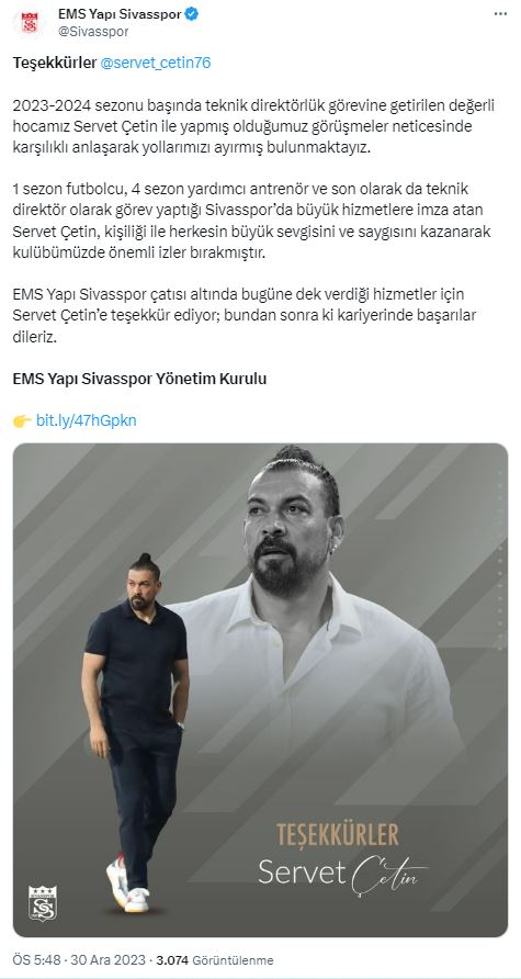 Sivasspor Servet Çetin İle Yollarını Ayırdı! İşte O Açıklama!