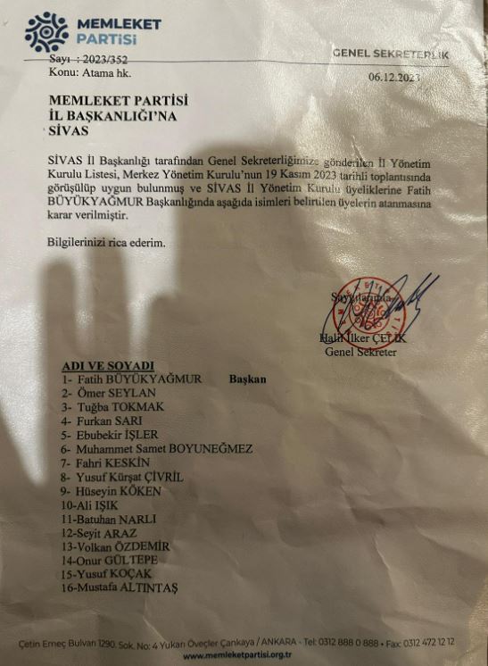 Sivas İl Başkanının Listesi Onaylandı! İşte Yönetim Kurulu Üyeleri!