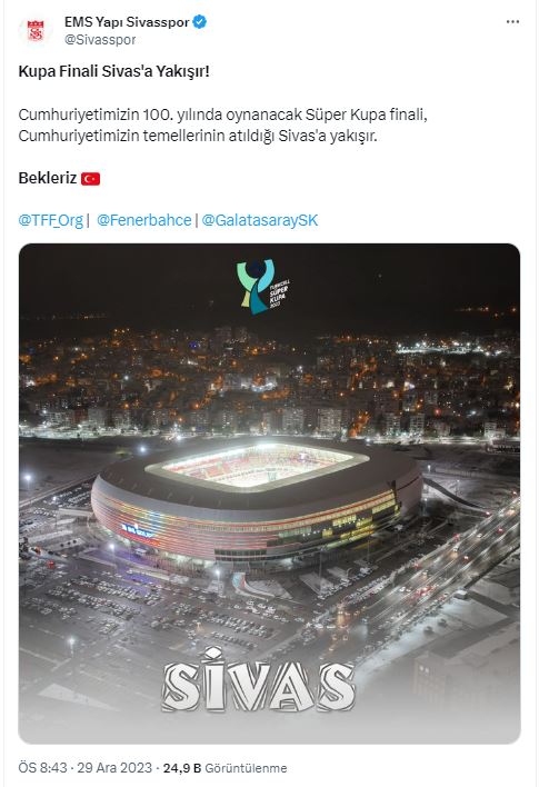 Süper Kupa Sivas’ta Oynansın! Sivasspor’dan Açıklama Var!