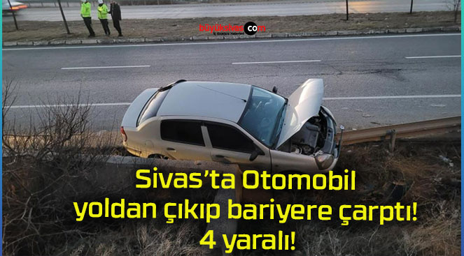Otomobil yoldan çıkıp bariyere çarptı! 4 yaralı!