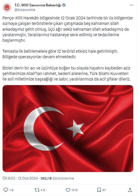 Irak’ın kuzeyinde 5 askerimiz şehit oldu!