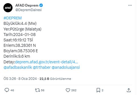 Malatya’da Deprem! 4.4!