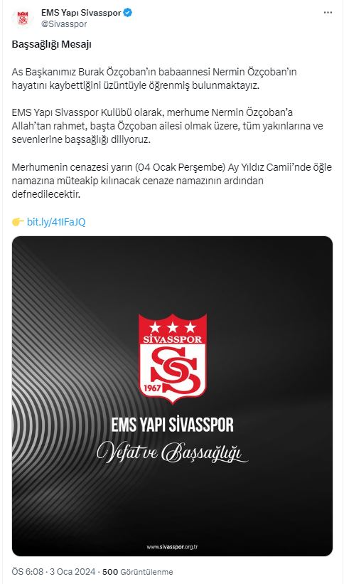 Acı Haberi Sivasspor Duyurdu!