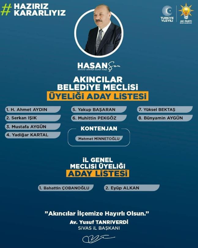 AK Parti Akıncılar İl Genel ve Belediye Meclisi Üyesi Adayları Belli Oldu!