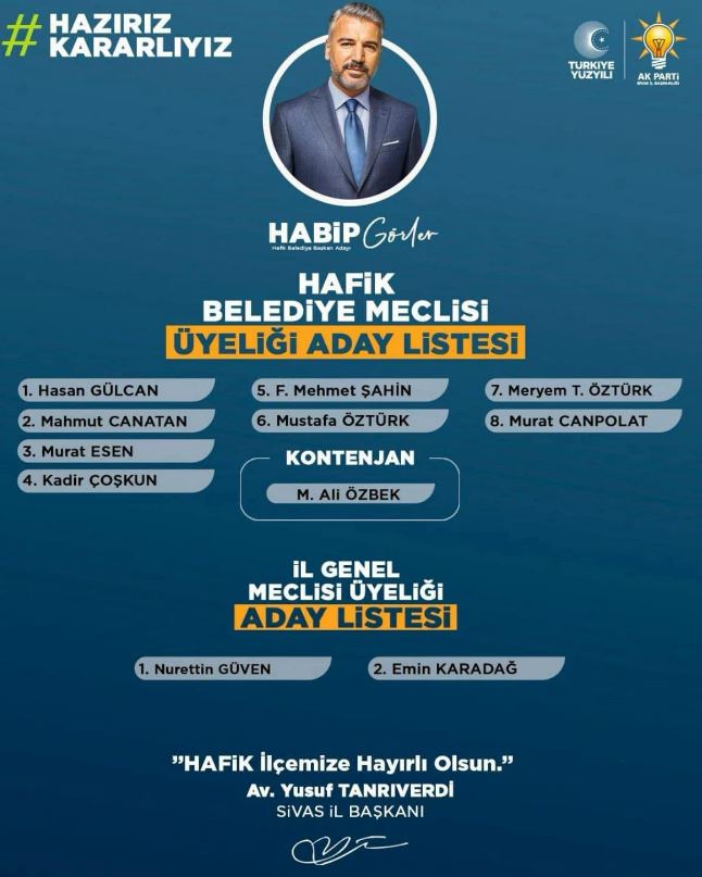 AK Parti Hafik İl Genel ve Belediye Meclisi Üyesi Adayları Belli Oldu!