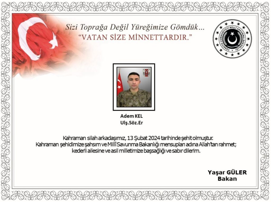 Araç kazası sonucunda 1 askerimiz şehit oldu!