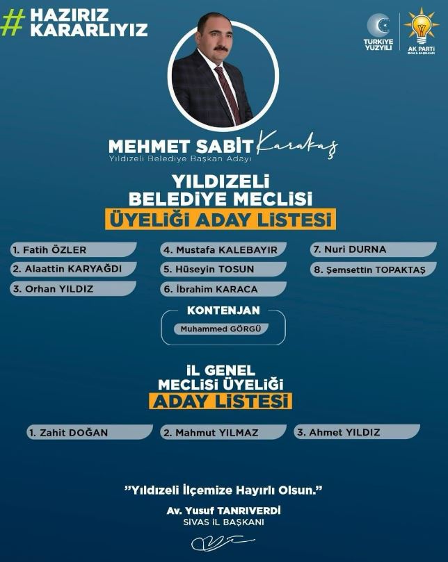 AK Parti Yıldızeli İl Genel ve Belediye Meclisi Üyesi Adayları Belli Oldu!