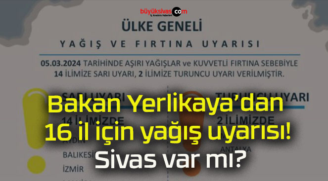 Bakan Yerlikaya’dan 16 il için yağış uyarısı! Sivas var mı?