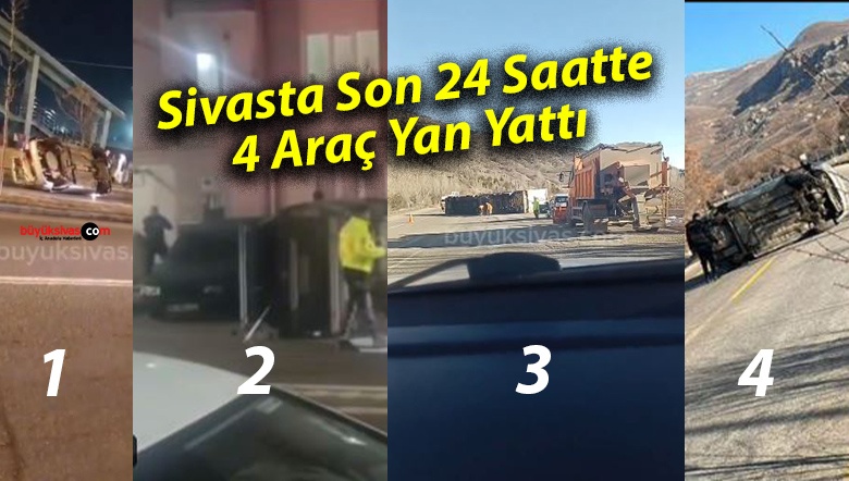 araç kaza 4 araç yan yattı