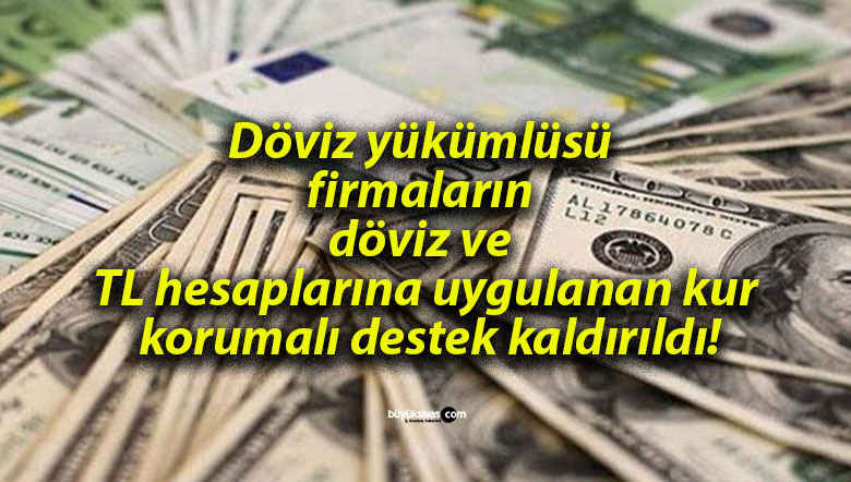 Döviz yükümlüsü firmaların döviz ve TL hesaplarına uygulanan kur korumalı destek kaldırıldı!