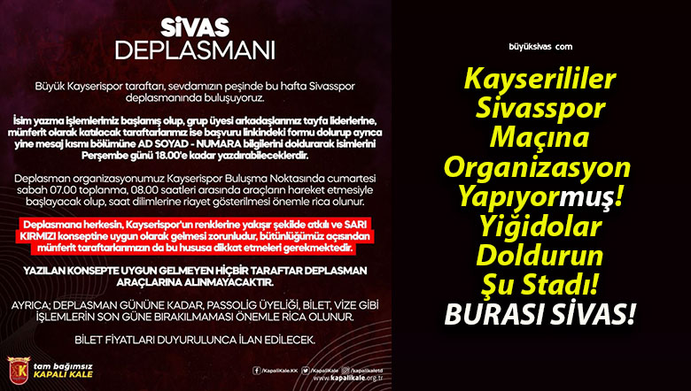 Kayserispor Taraftarı Sivas Deplasmanına Hazırlanıyor!