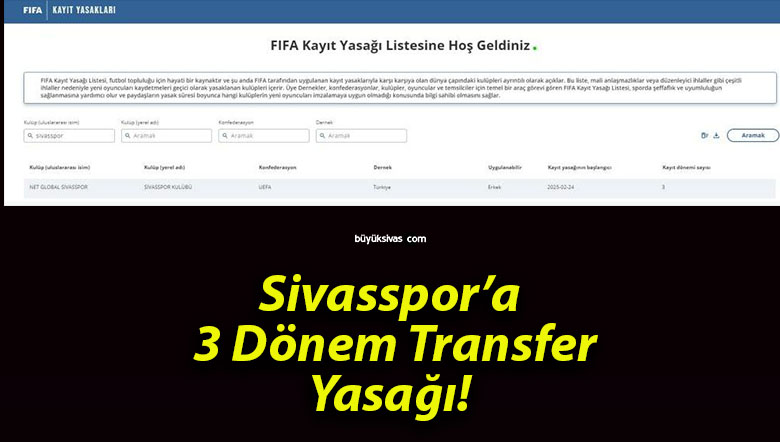 Sivasspor’a 3 Dönem Transfer Yasağı!