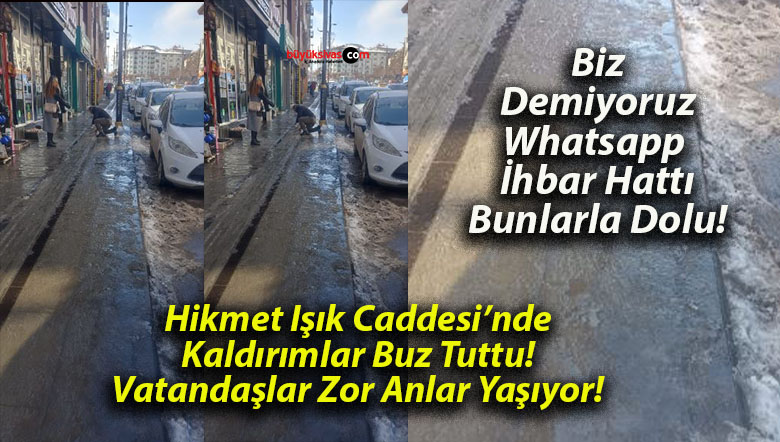 Hikmet Işık Caddesi’nde Kaldırımlar Buz Tuttu! Vatandaşlar Zor Anlar Yaşıyor!